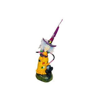 Colorful Witch Cat Whimsical Halloween Decor Spooky
